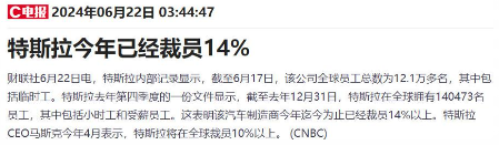 特斯拉被曝年内已裁员 14%!(图1) 特斯拉被曝年内已裁员 14%!(图1)